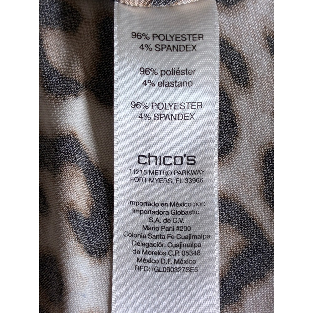 Chico's Leopard Print Sharkbite Hem Top 3/4 Sleeve Size 1 Stretch Animal Print - Picture 10 of 10